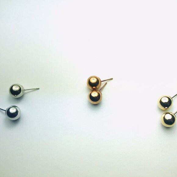 14k earrings 8mm ball stud earrings yellow gold rose gold white gold LOT - Picture 5 of 9